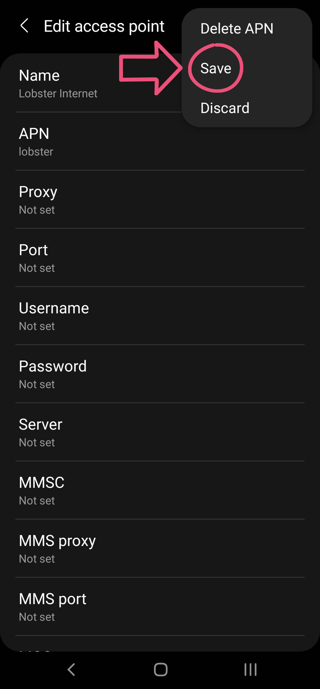 android settings 3 save apn