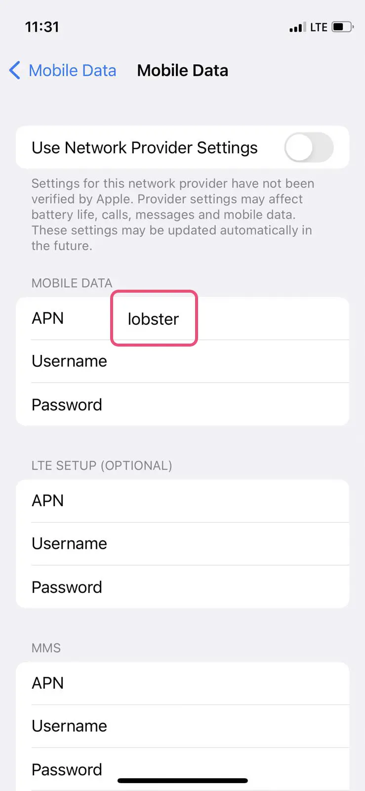 lobster ios roaming apn lobster en1