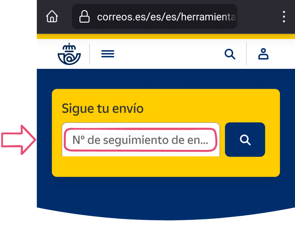 Página de seguimiento de envíos de Correos