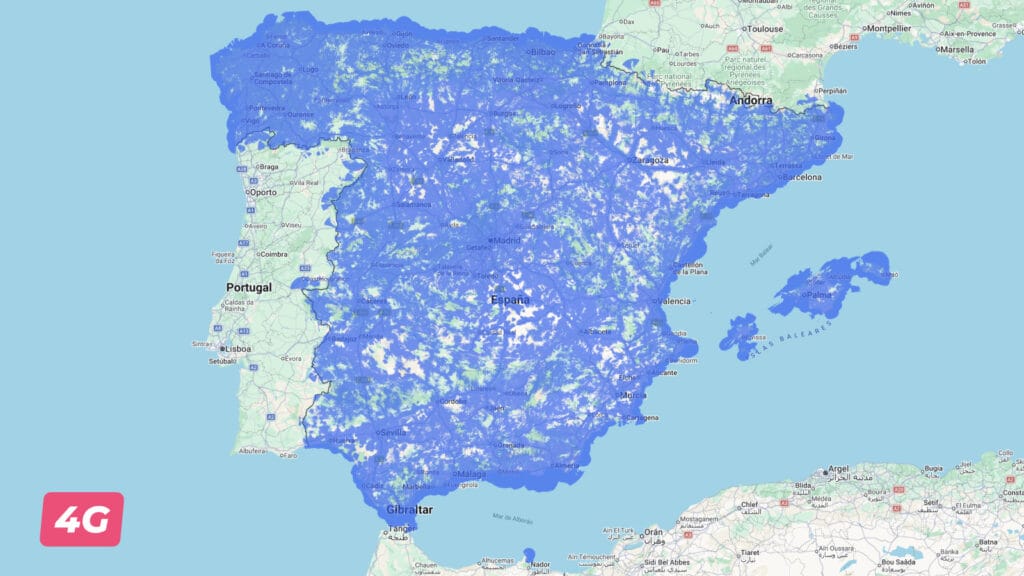 Lobster 4G coverage map of mainland Spain and Balearic Islands in 2026