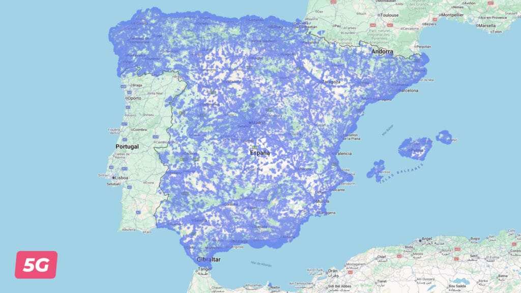 Lobster 5G coverage map of mainland Spain and Balearic Islands in 2026